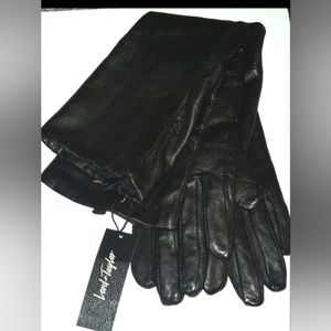 LORD & TAYLOR BLACK LONG LEATHER WOMEN GLOVES
